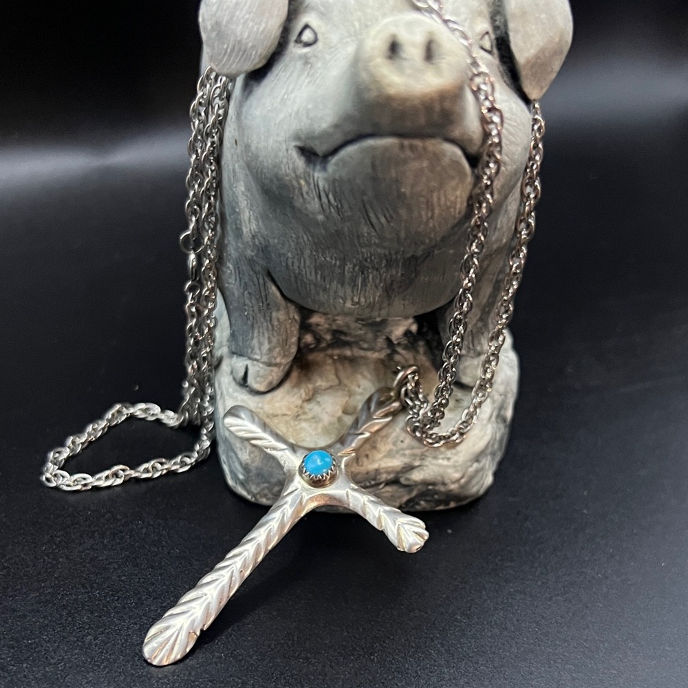 Vintage Silver Cross Pendant w/ Turquoise Stone